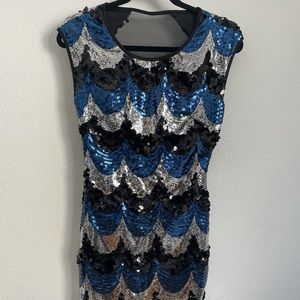 Sequin sexy mesh back dress